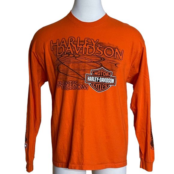 Harley-Davidson Other - Harley Davidson Badlands Wall Artistic Freedom Long Sleeve Tee Orange Men's XL